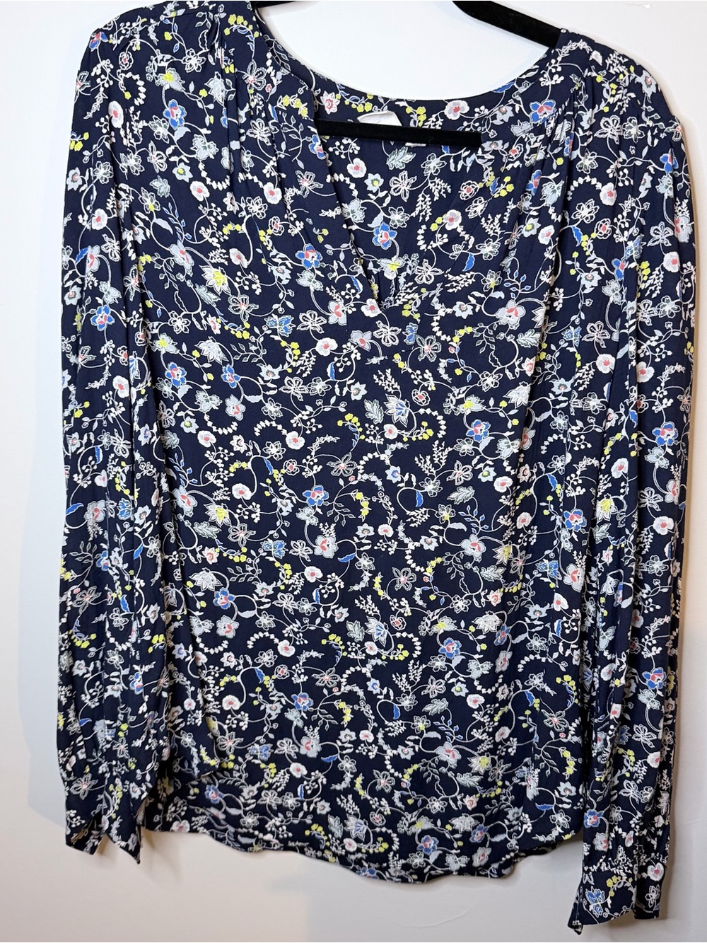 GAP Navy Floral Print Long-Sleeve Blouse